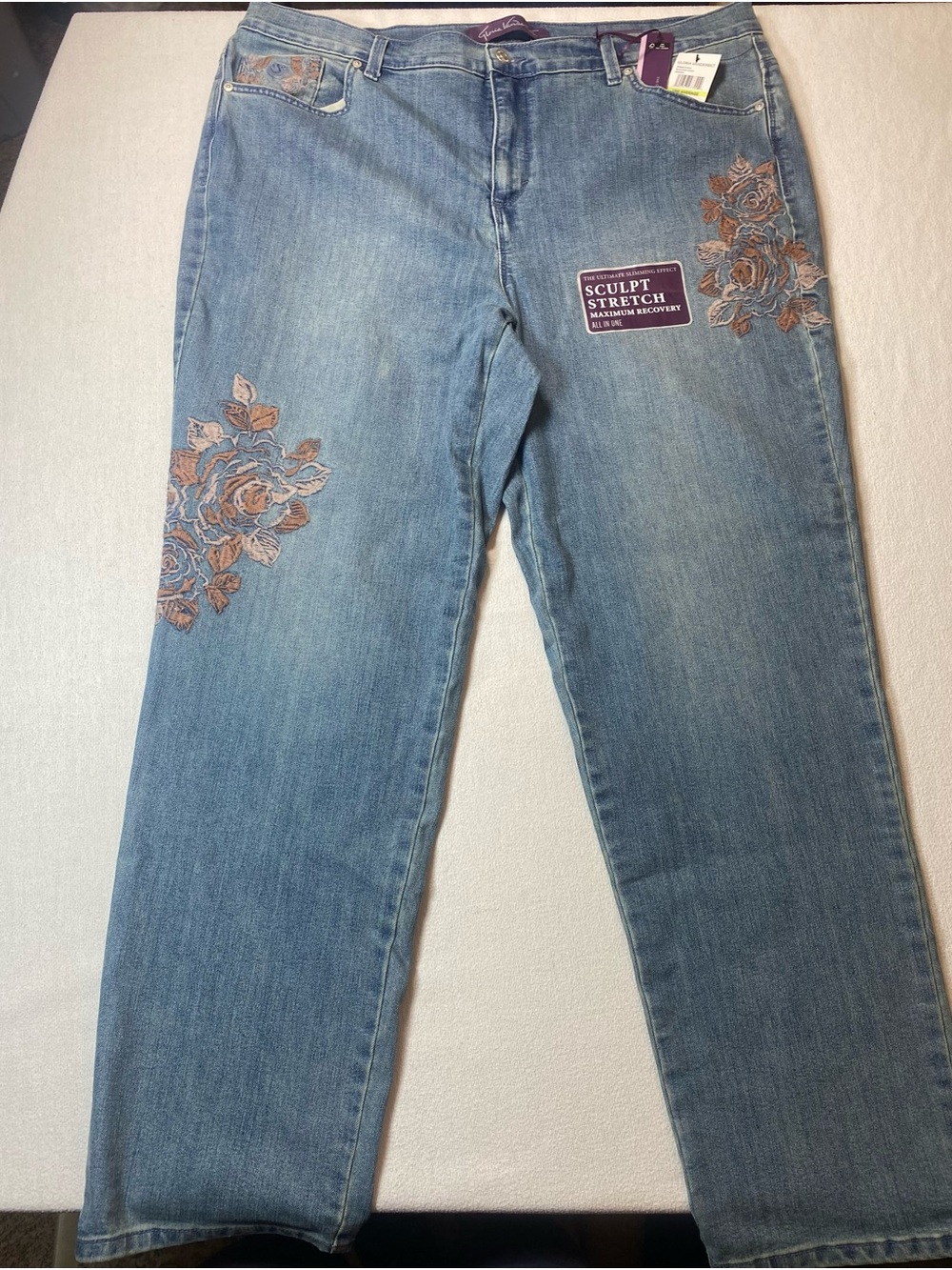 Gloria Vanderbilt Tapered Leg Classic Rise Straight Jeans with Rose Embroidery